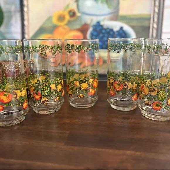 6pc Corelle Libbey Bonne Sante Spice of Life 5-inch Glasses Set Of 6 Vintage - Picture 4 of 7